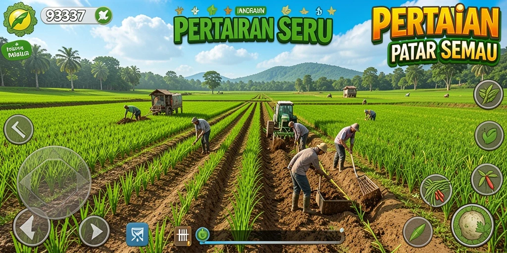 Screenshot menampilkan gameplay pertanian yang menarik dan penuh warna.