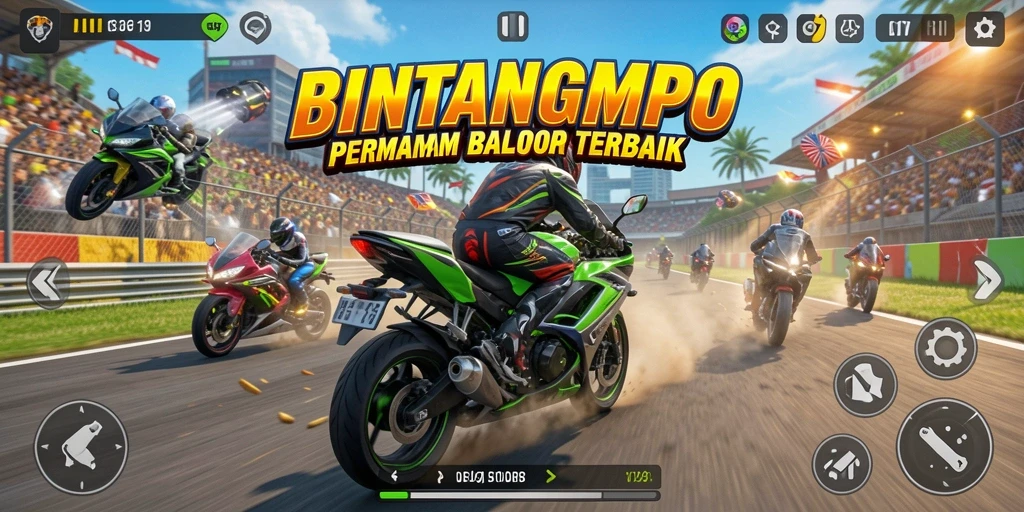 Tampilan aksi seru dalam gameplay BINTANGMPO di lintasan balap.