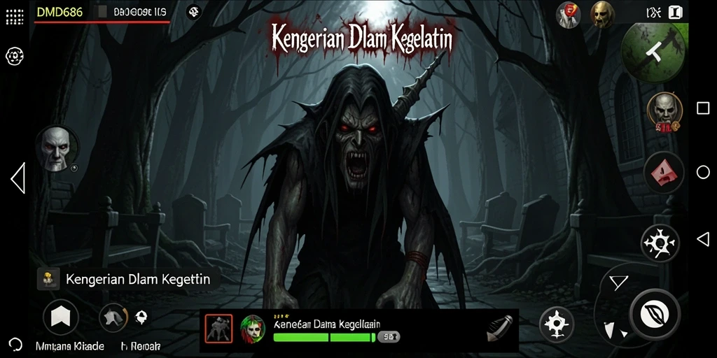 Screenshot DMD686 menampilkan momen menyeramkan saat menjelajahi lokasi gelap.