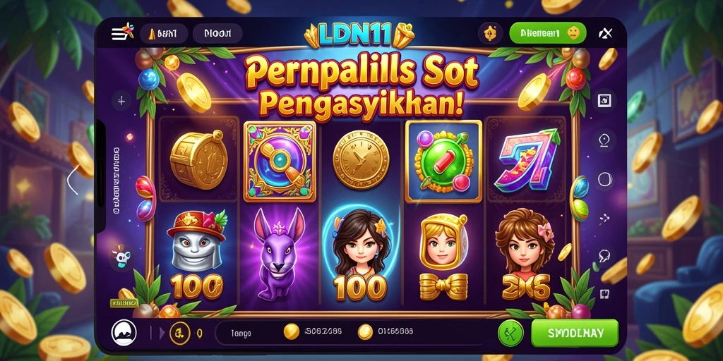 Screenshot gameplay LDN11 yang menunjukkan putaran gulungan penuh warna.