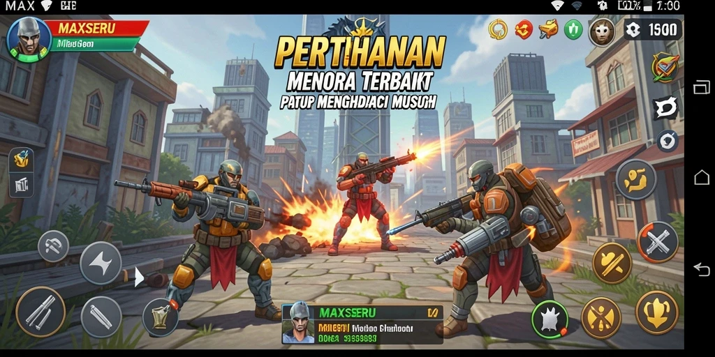 Tampilan gameplay seru dalam MAXSERU dengan pertahanan menara yang strategis.