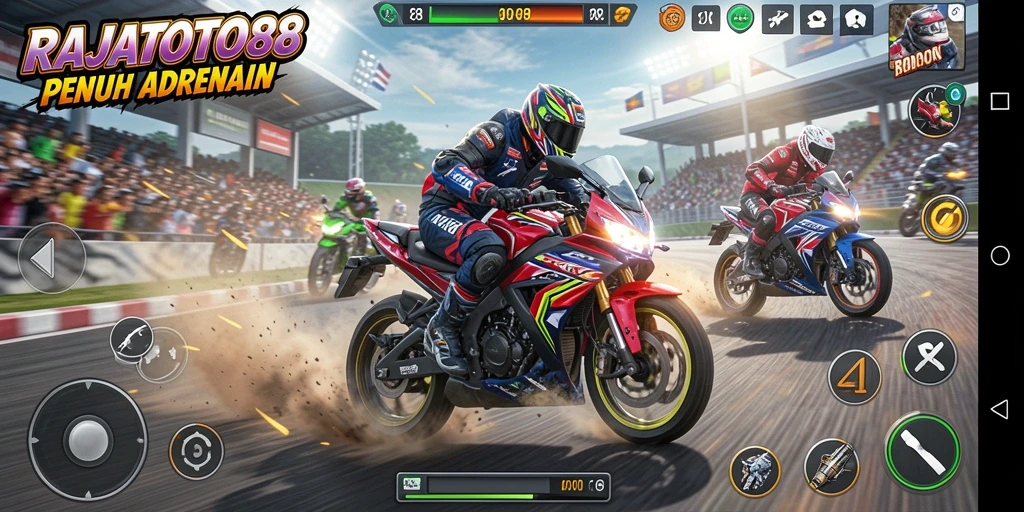 Gameplay seru balapan motor di RAJATOTO88 yang penuh aksi.