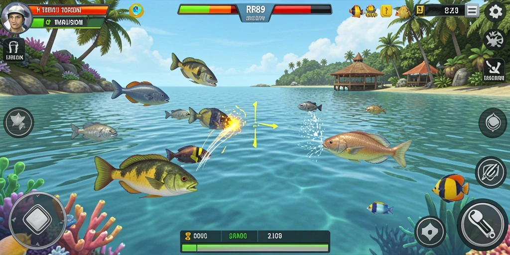 Screenshot gameplay RR89 dengan aksi menembak ikan yang seru.