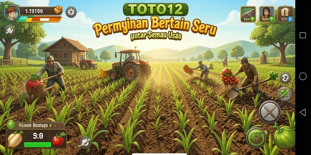 Tampilan gameplay TOTO12 yang menarik dengan aktivitas bertani.