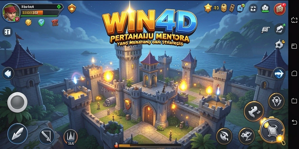 Tangkapan layar utama WIN4D yang menampilkan aksi menara pertahanan yang mendebarkan.